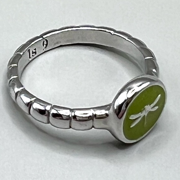 Dragonfly Ring - lia sophia “Limelight" ring Size 9, silver tone w/ green enamel - Picture 4 of 5